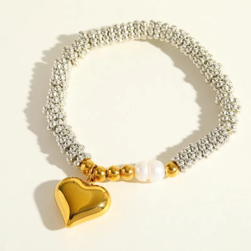 Elastic Silver Heart Charm Bracelet