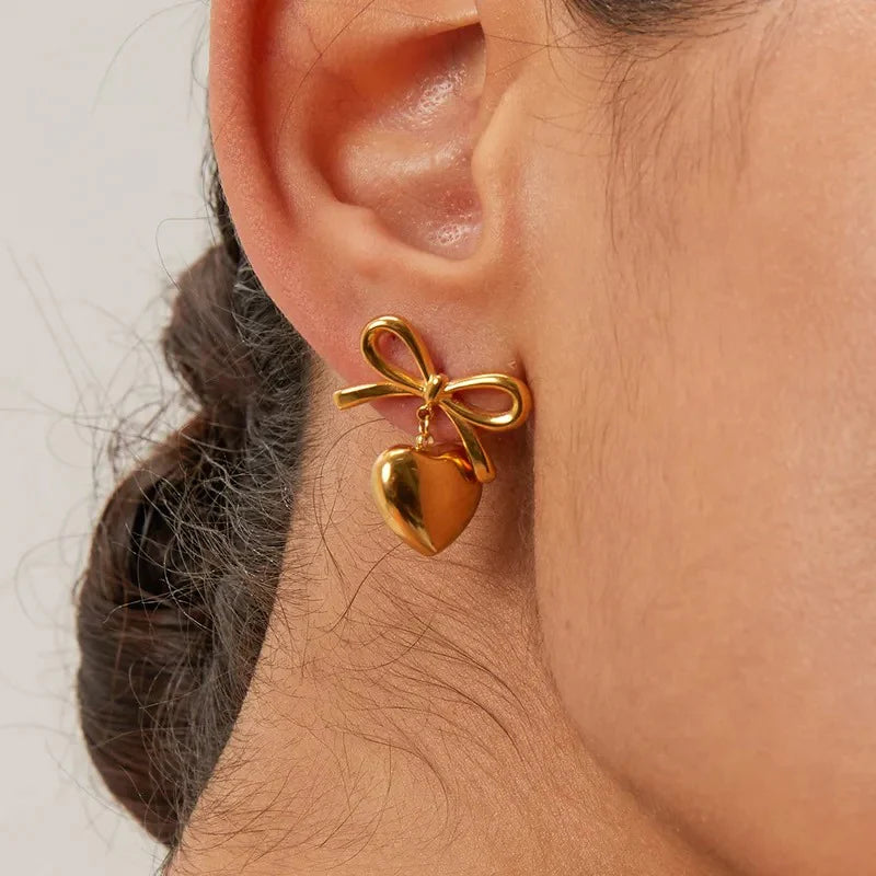 Elegant Heart Bow Earring