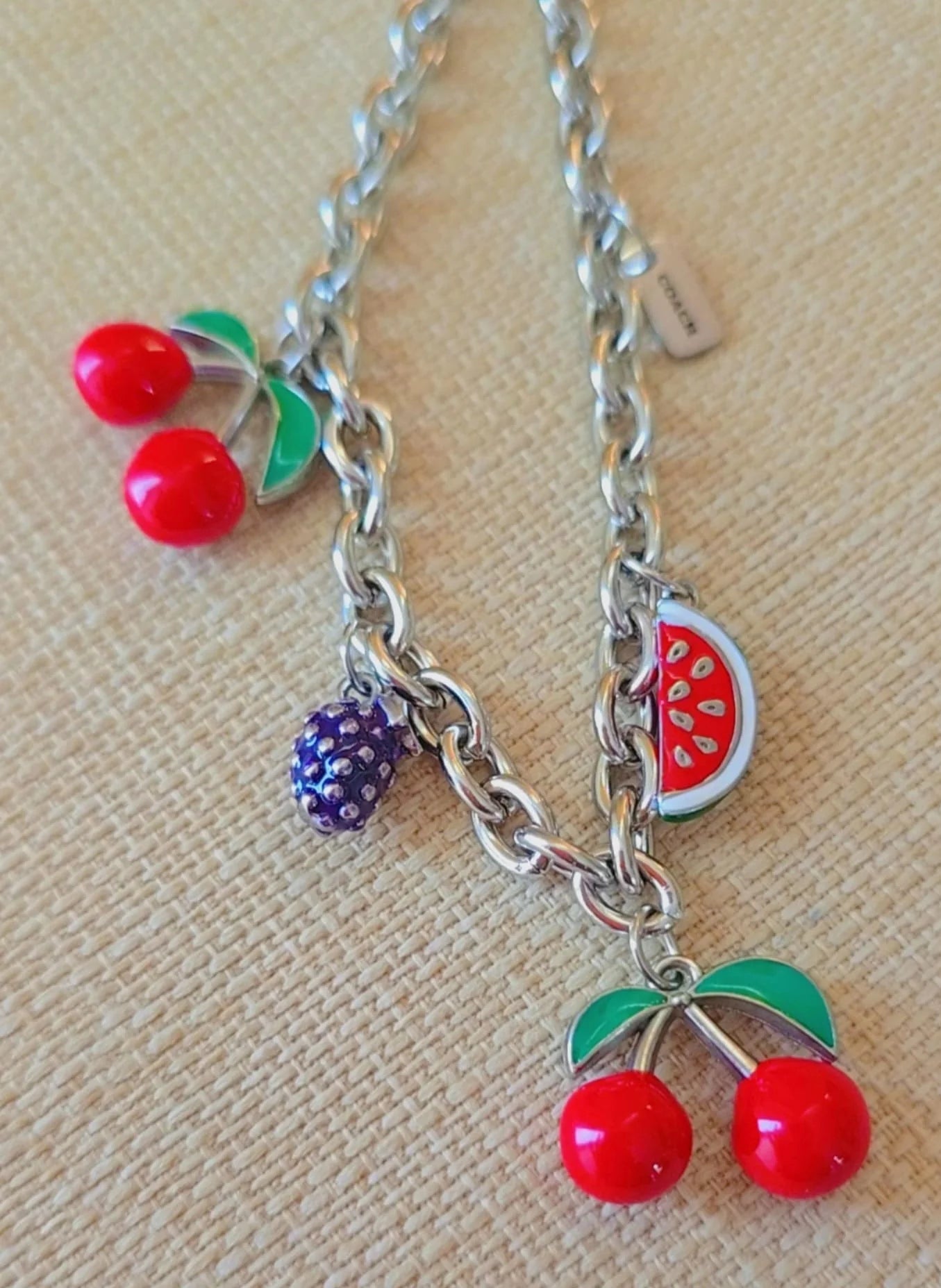 Silver Cherry and Pearls Charms Necklace