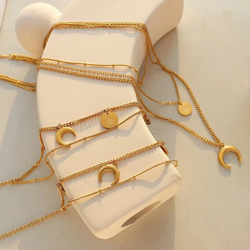 Moon and Star 3 in 1 2pcs Necklace Set
